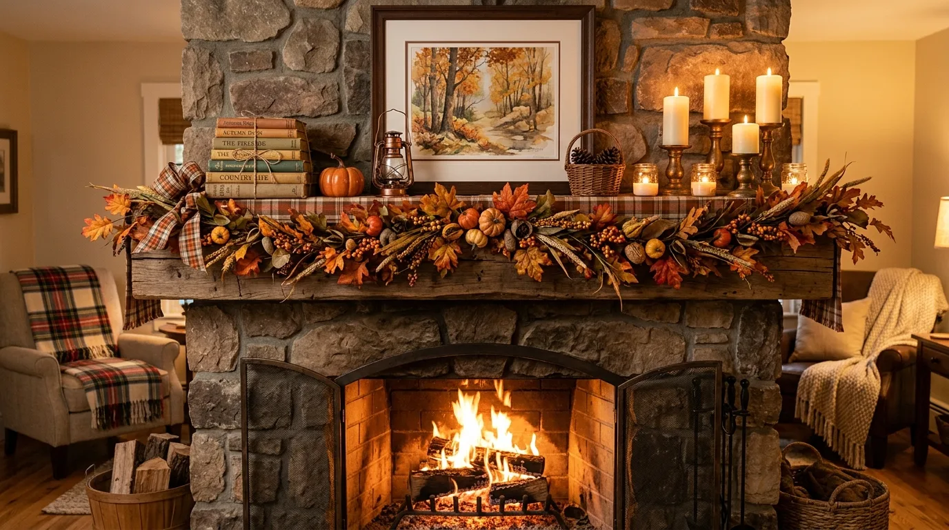 Use a mirror or art piece as the upper focal point inspiration for a fall mantel display.